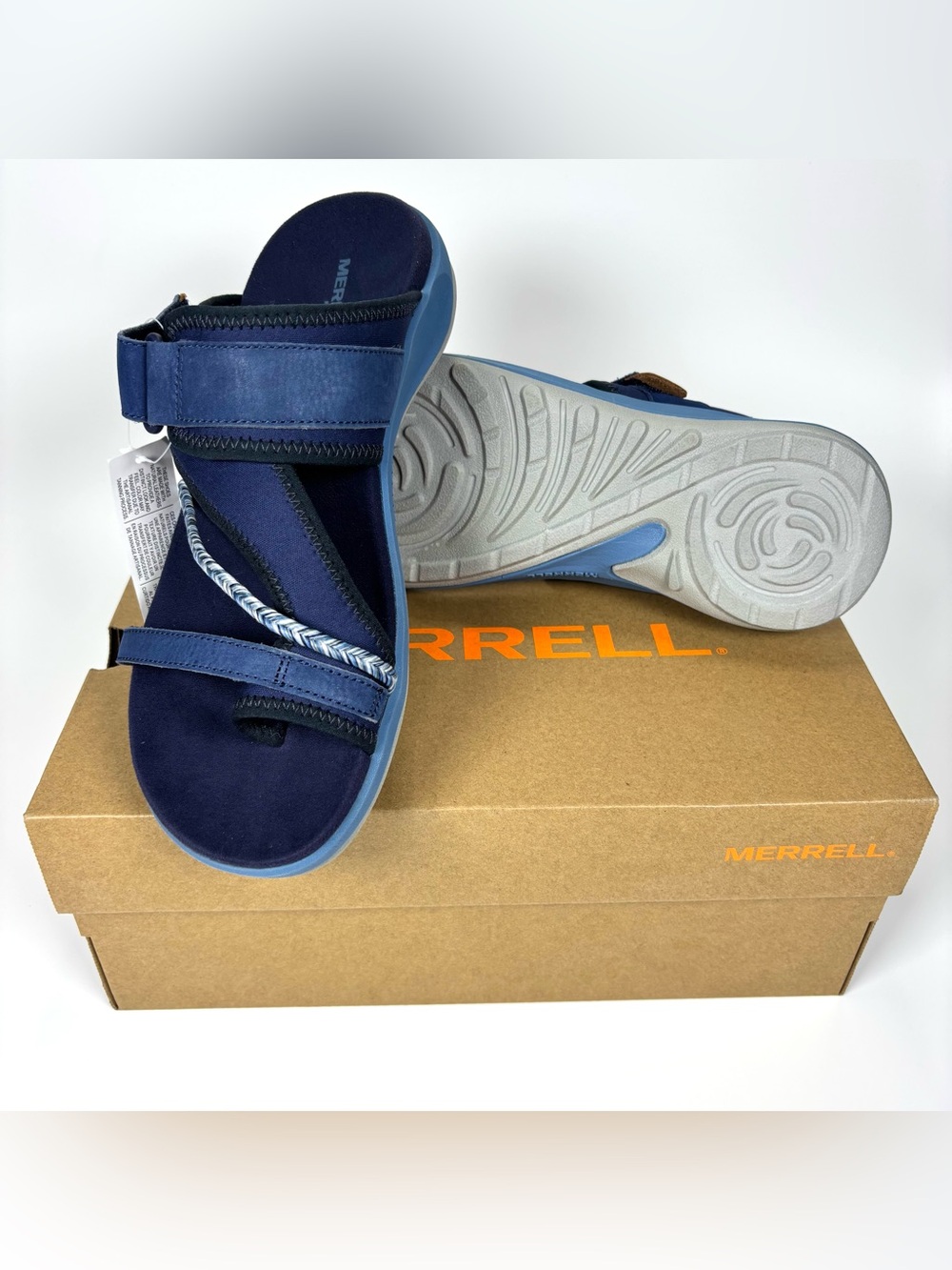 Merrell Terran 4 Post Womens 9 Sandals Sea Navy Blue Comfort Slide Thong Travel